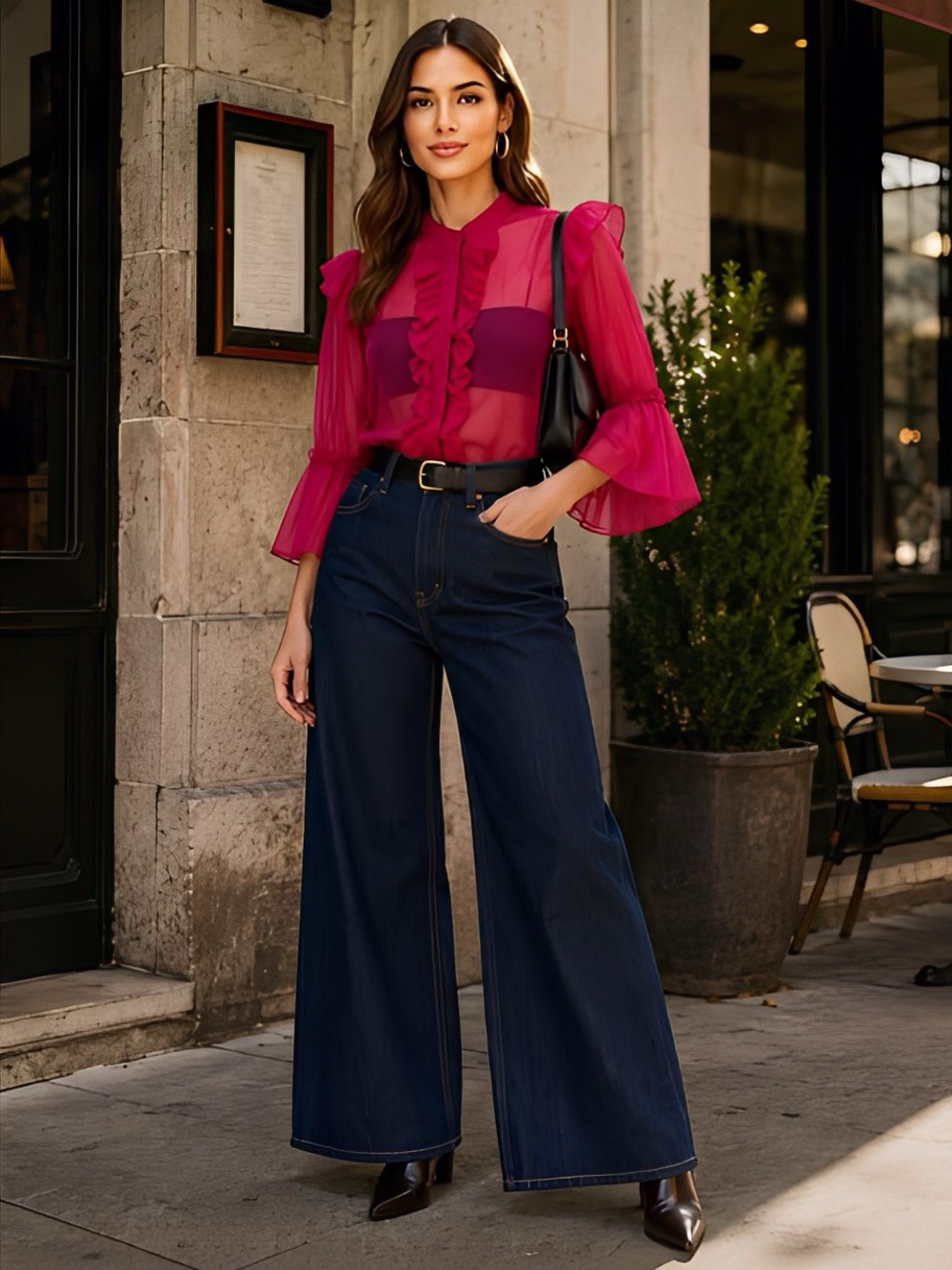 Alice + Olivia Silk Chiffon Ruffle Blouse Sheer Top Bell Sleeves Whimsigoth S - Picture 15 of 16